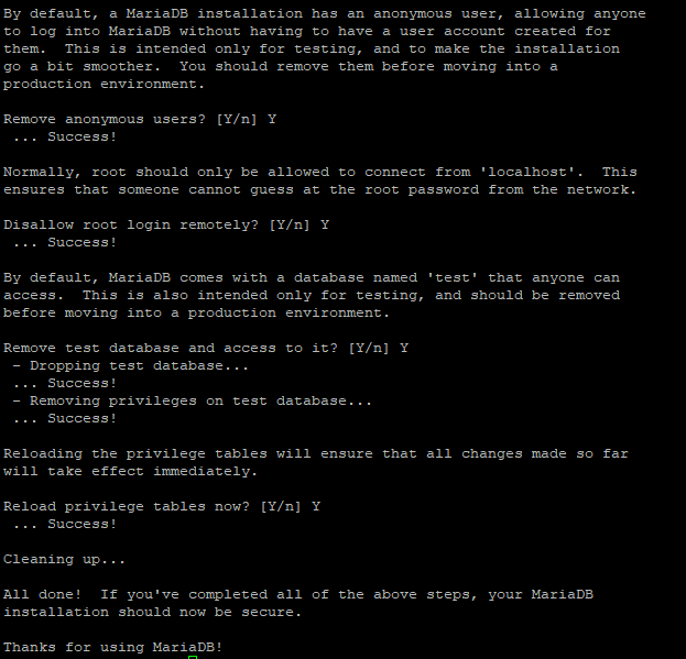 Примеры подтверждений в secure-installation