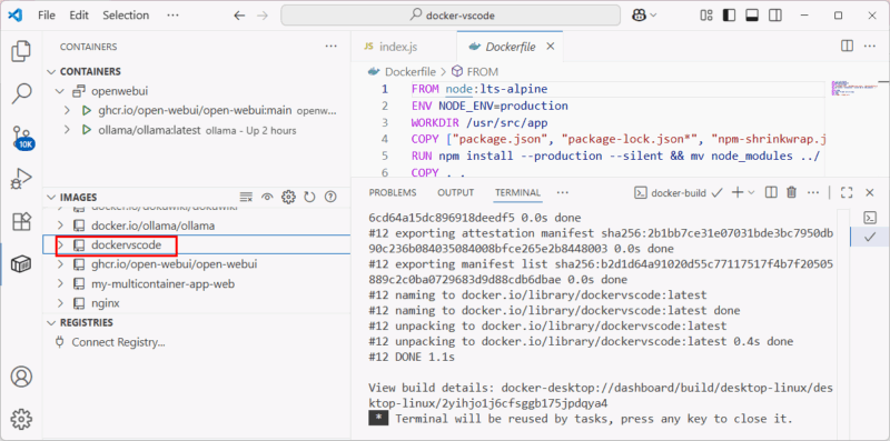 Проект добавлен в Images в Docker Explorer