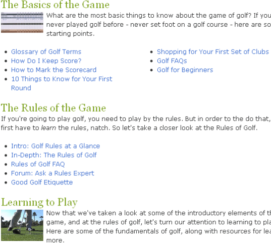 Раздел Instruction на Golf.about.com с подборкой материалов для обучения