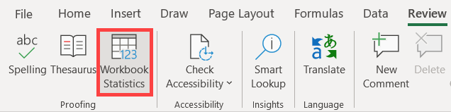 Нажмите Статистика книги на вкладке Рецензирование