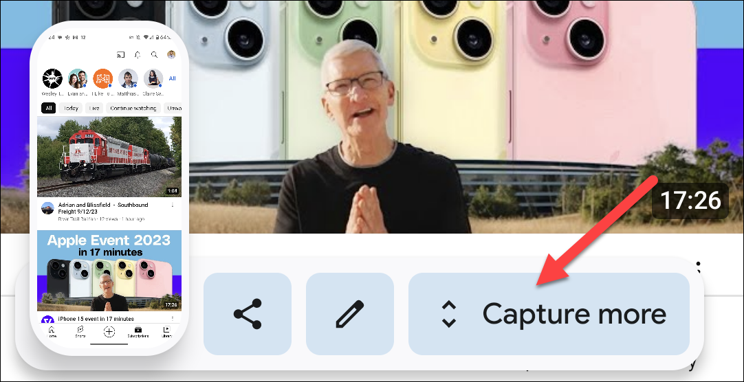 Нажмите кнопку «Capture More» в превью скриншота.