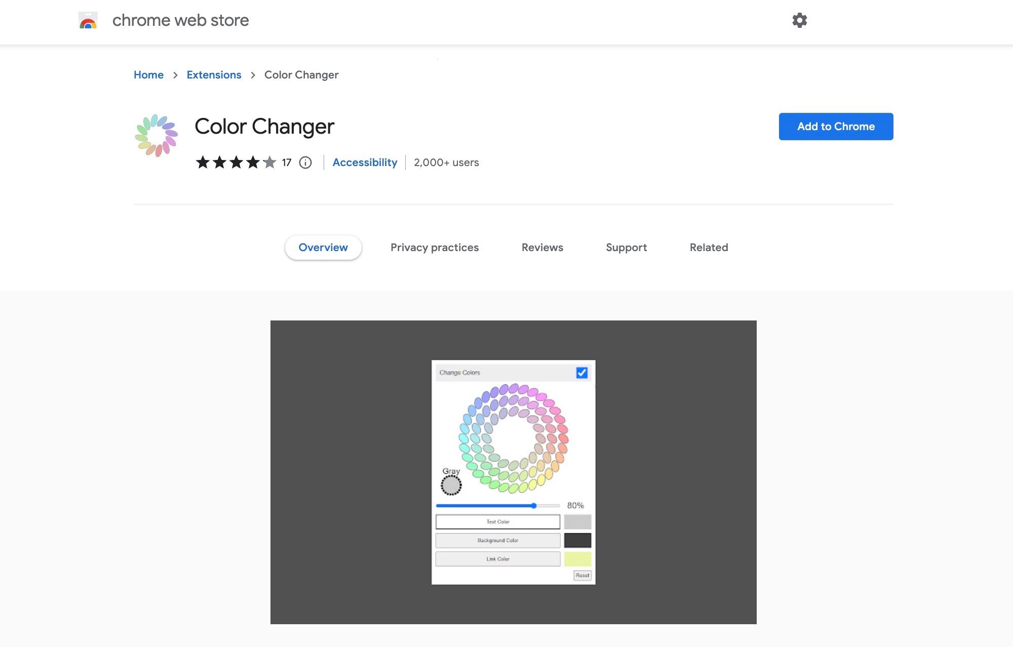 Скриншот Color Changer из Chrome Web Store