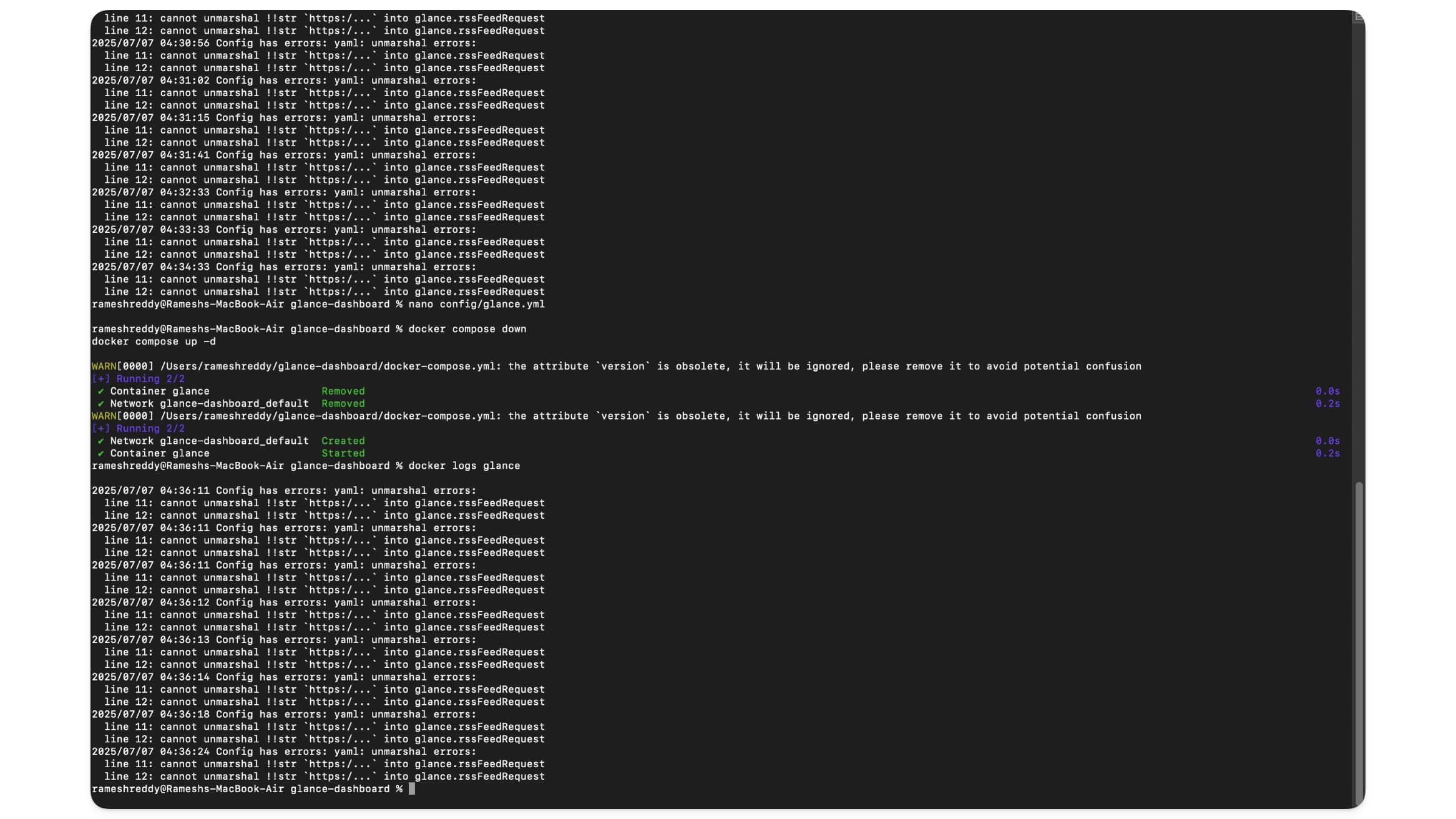 Просмотр логов контейнера для поиска ошибок