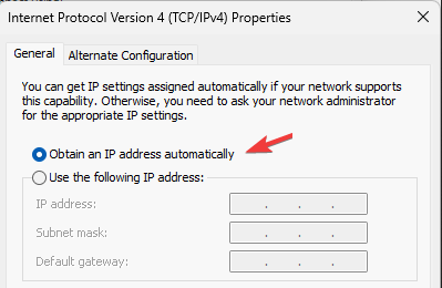 Выбор автоматического получения IP-адреса