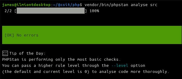 Успешный запуск PHPStan: зелёное сообщение No errors