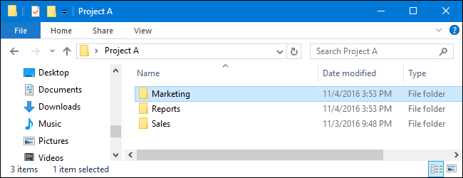 Открытие родительской папки Project A из папки Reports