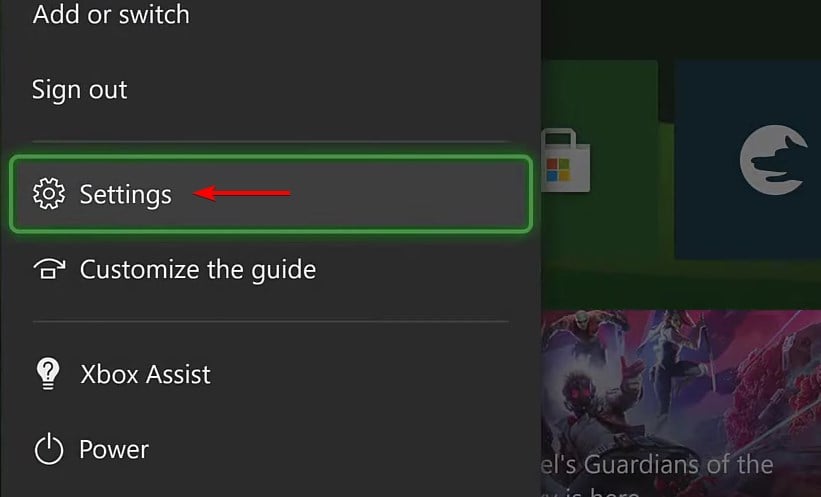 Меню Настройки Xbox — общий вид