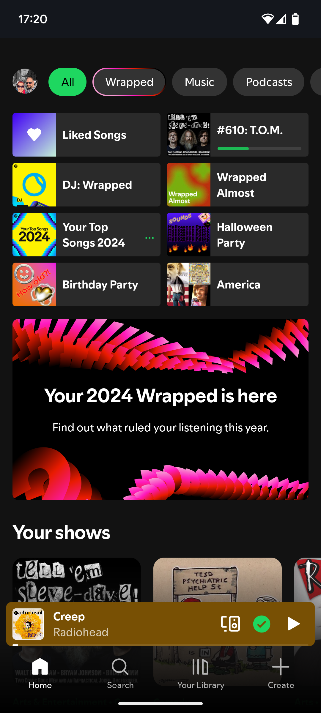 Spotify Wrapped на экране «Главная» приложения