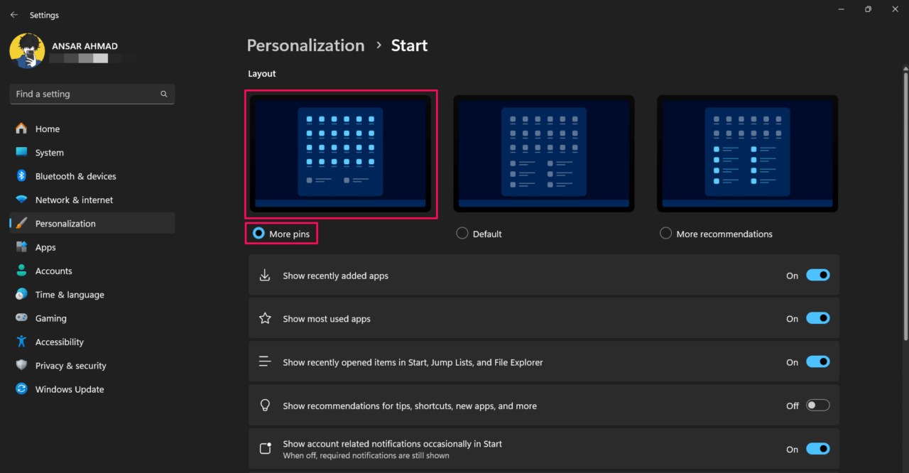 Выберите опцию «Больше закреплений»