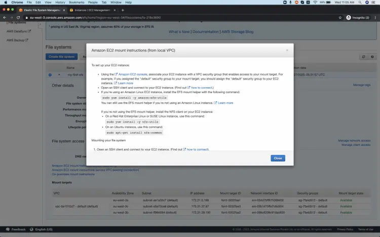 Инструкции по монтированию EFS