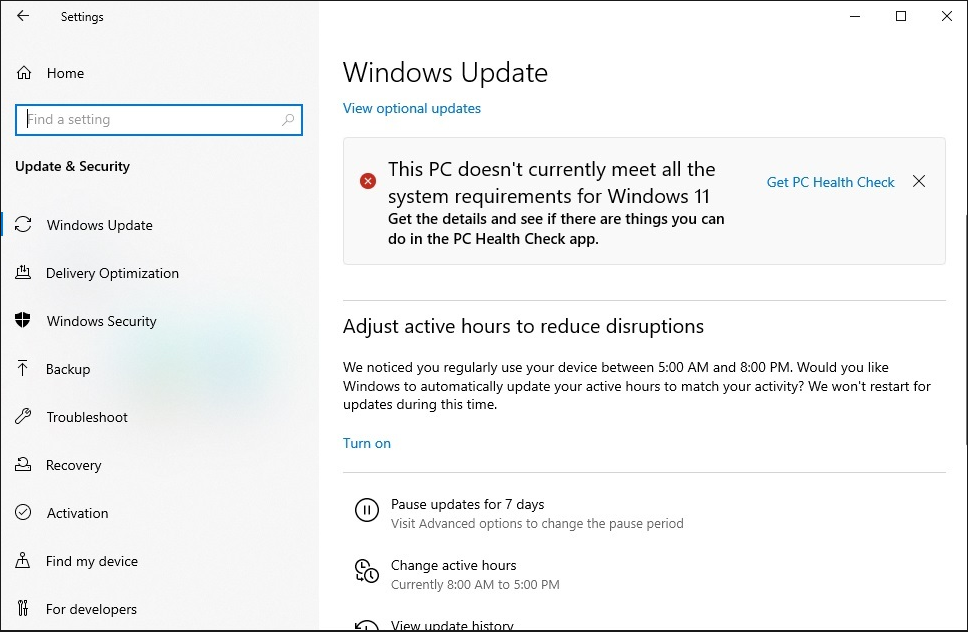 Иллюстрация требования TPM и места на диске