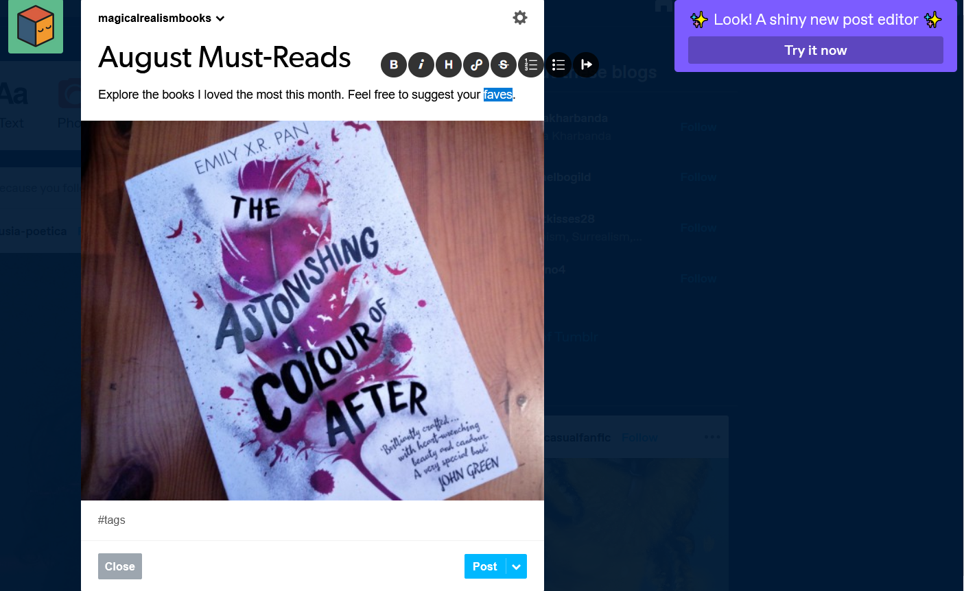 Создание поста в Tumblr