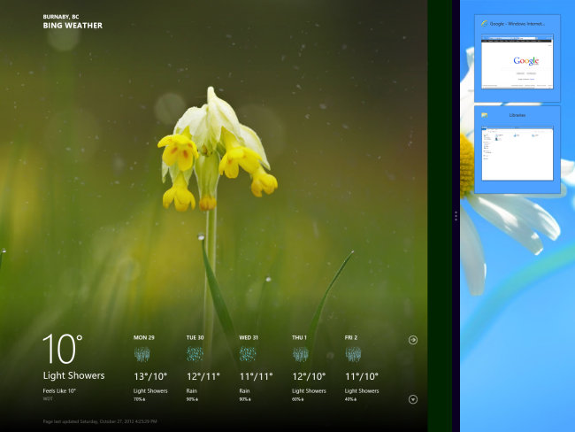 Миниатюры классических программ видны на прищеплённом рабочем столе