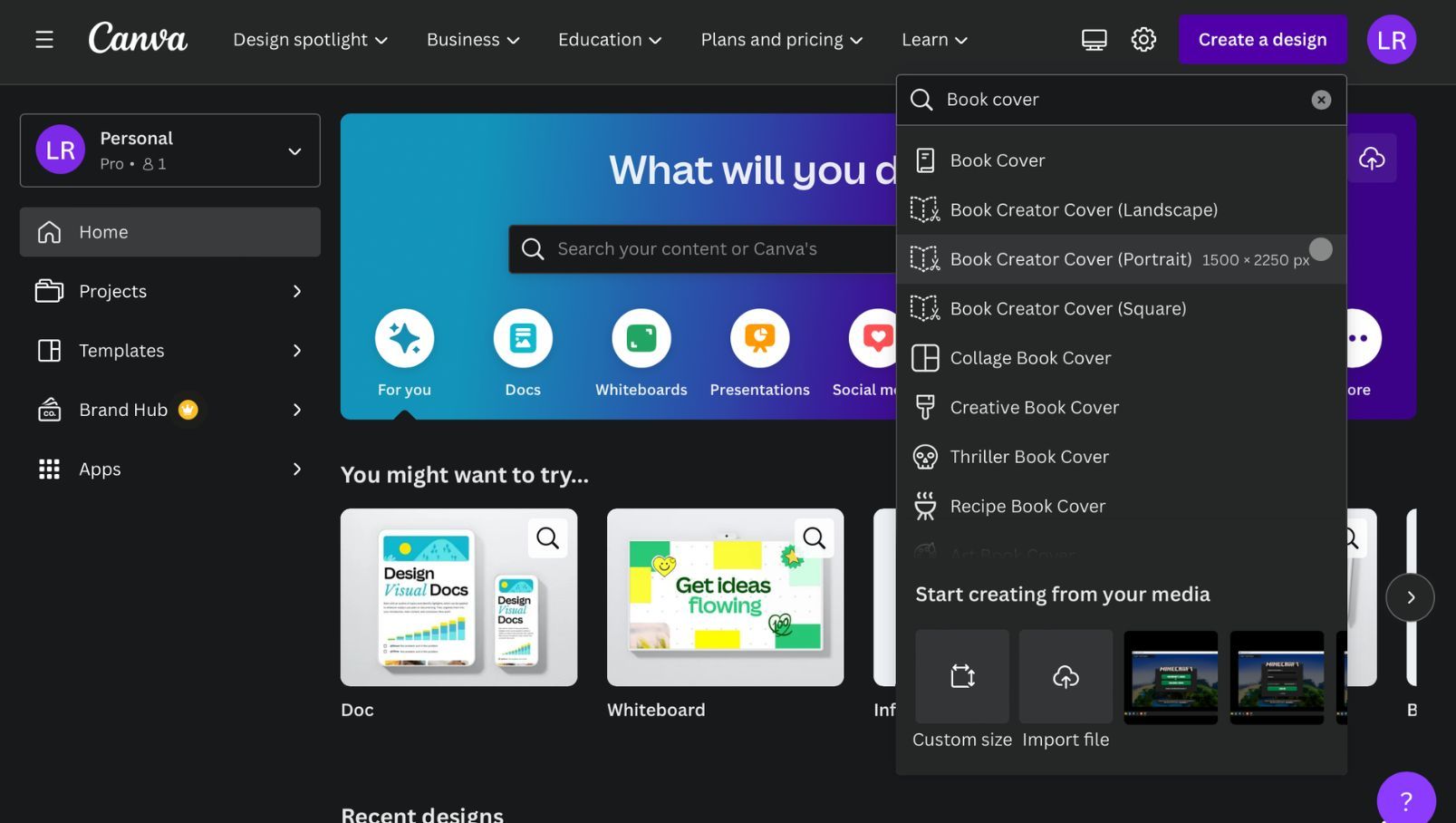 Процесс создания обложки в Canva: выбрать 