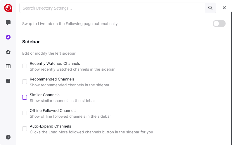 Настройки боковой панели BetterTTV
