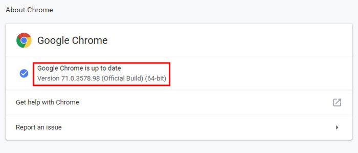 Окно статуса обновления Chrome