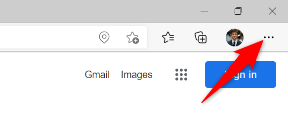 Три точки меню в правом верхнем углу Edge на рабочем столе