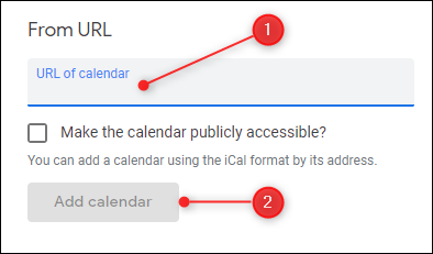 Вставка URL iCalendar в Google Calendar