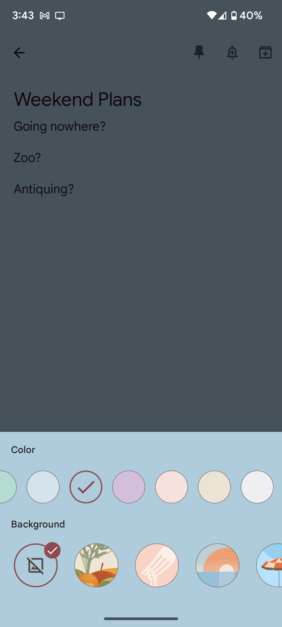 Заметка после применения цвета фона в Google Keep