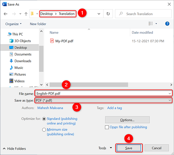Сохраните документ как PDF.