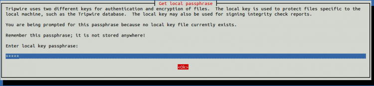 Ввод local-key passphrase для локального ключа Tripwire