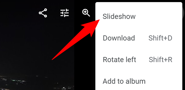 Выберите Slideshow в меню.