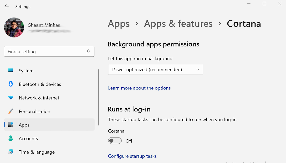 disabling cortana from settings