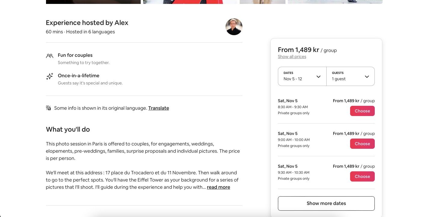 screenshot showing you how to choose an airbnb experience time 