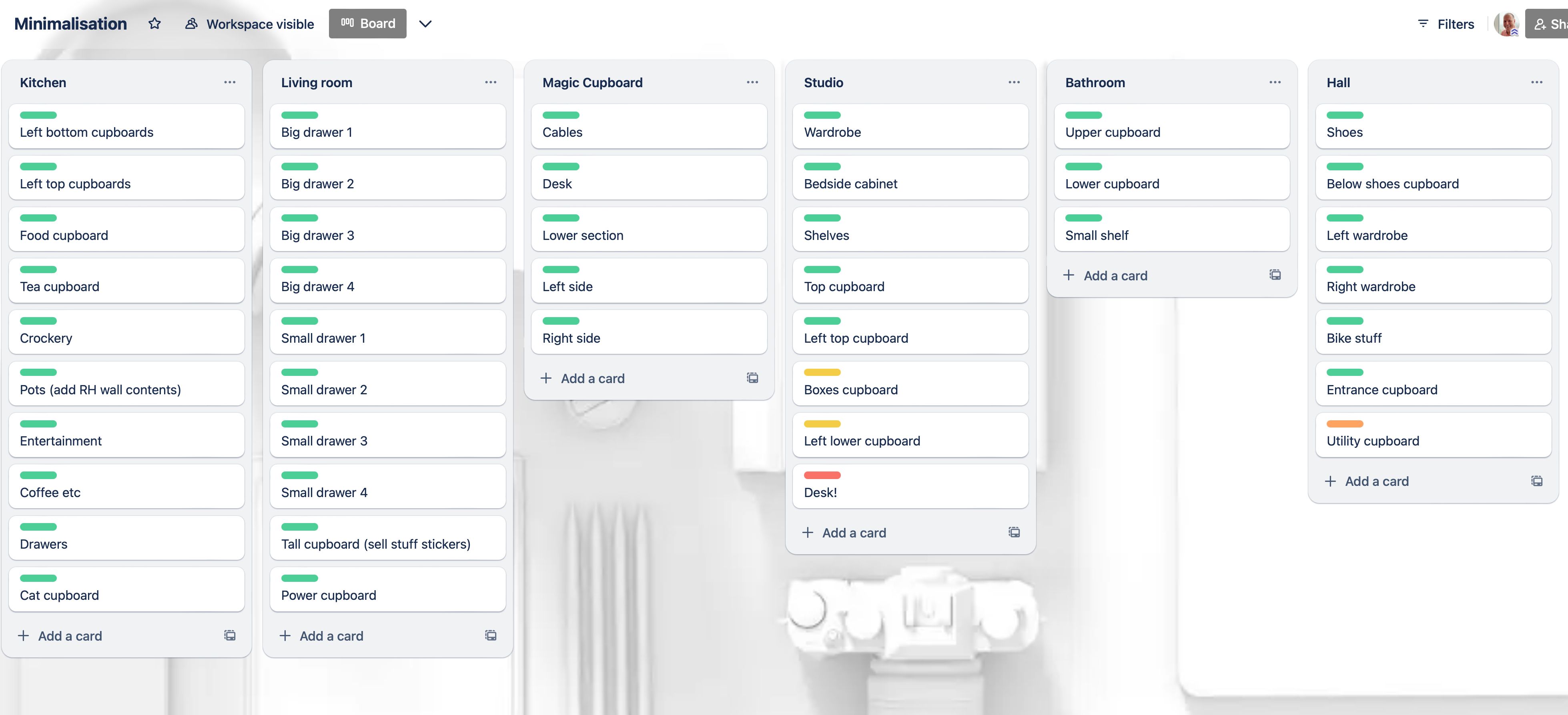 Детализированный список хранения по комнатам.