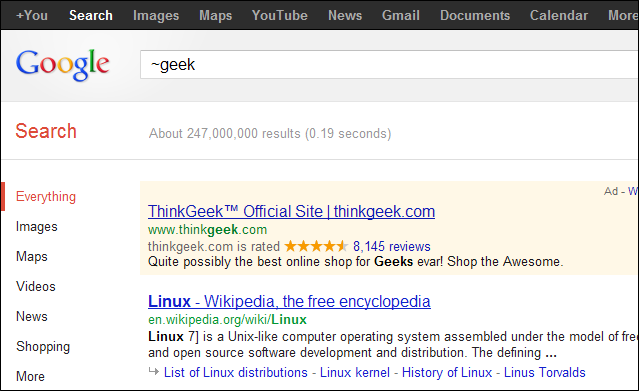 Скриншот: пример поиска по родственым словам
