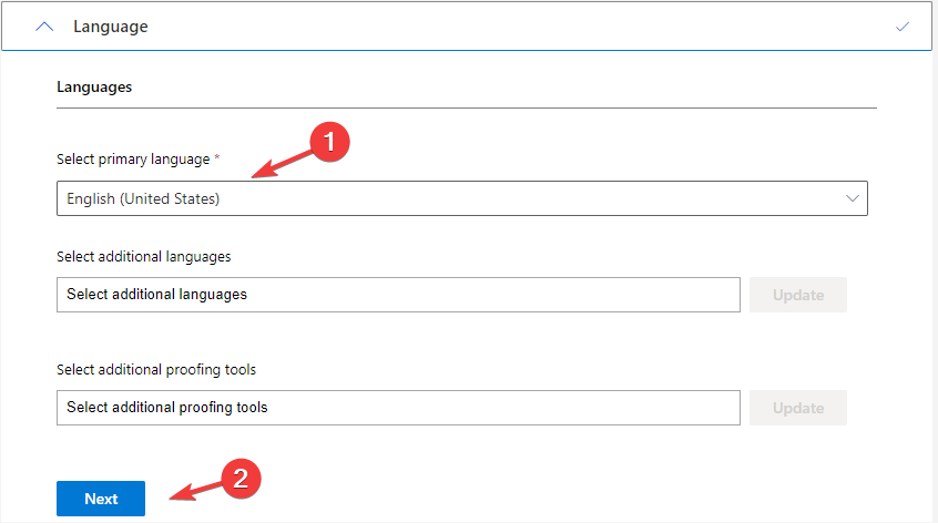 Секция выбора языка интерфейса и инструментов проверки