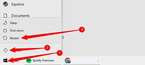 Нажмите кнопку Пуск, затем значок питания, удерживайте Shift и нажмите 