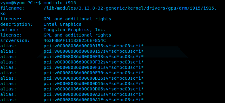 Вывод modinfo с информацией о модуле драйвера видеокарты