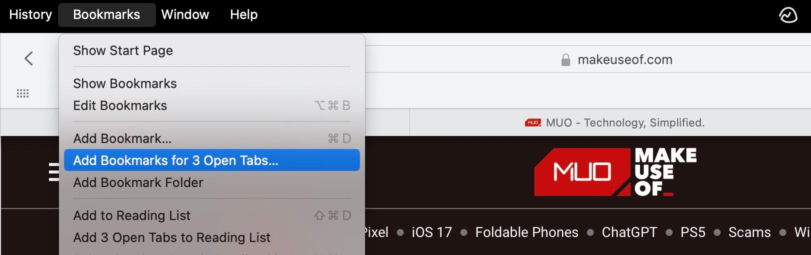 Сохранение нескольких вкладок одновременно в Safari