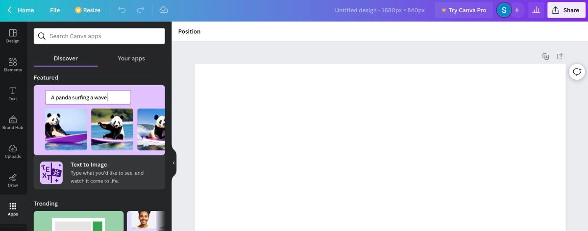 Canva editor page with apps open