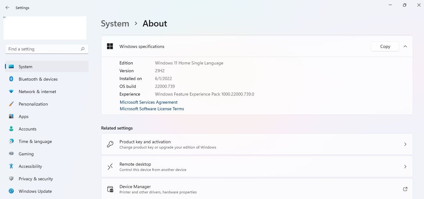 Проверка сборки Windows в настройках системы