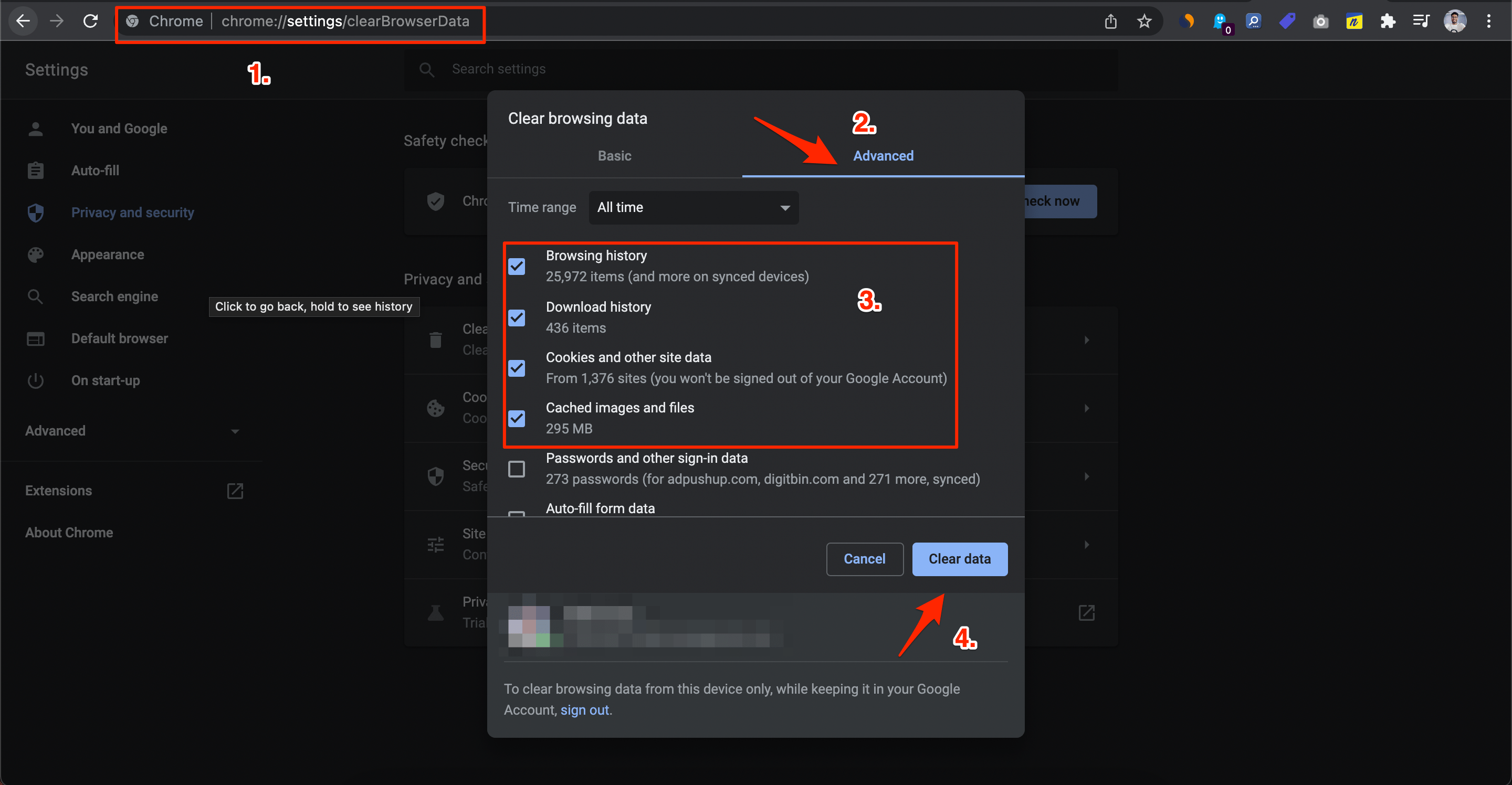 Chrome: Dialog 'Browserdaten löschen'