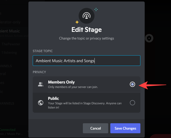 Если это первое мероприятие, начните с Members Only, чтобы протестировать настройки.