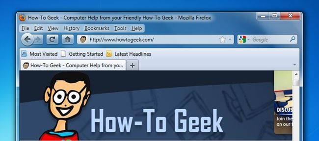 Пример окна Firefox в Windows 7 с Aero, где вид отличается от классического