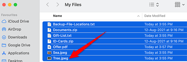 Select multiple sequential files in Finder.