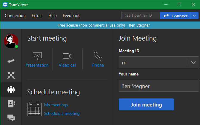 Окно встреч в TeamViewer