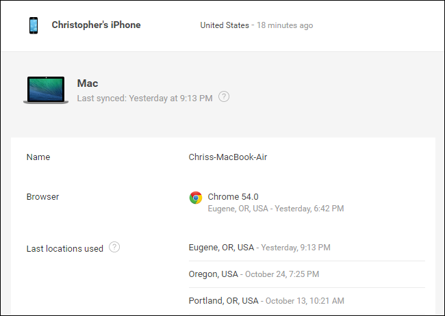 Детали устройства: модель, браузер и примерное местоположение