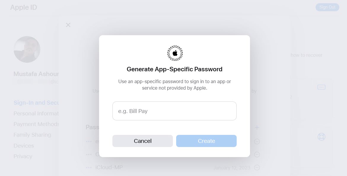 Labeling new app-specific-password. 