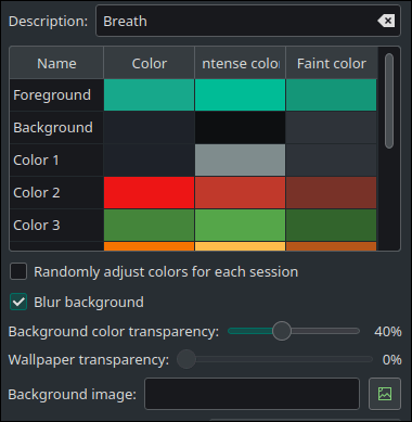 Скриншот редактора темы Konsole с опцией Edit