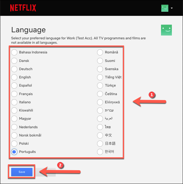 Выберите язык и нажмите Сохранить
