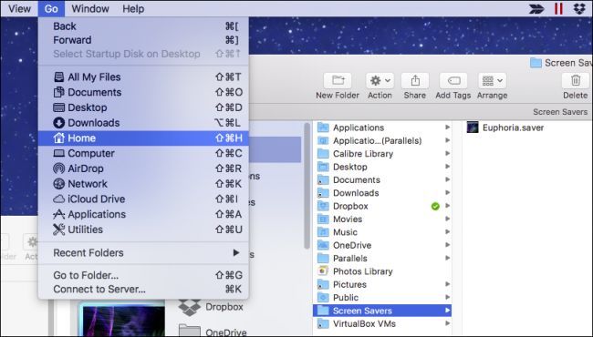 Перемещение файла заставки в папку Screen Savers в домашней директории