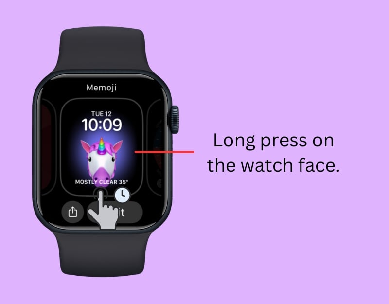 Длительное нажатие на Apple Watch для смены циферблата
