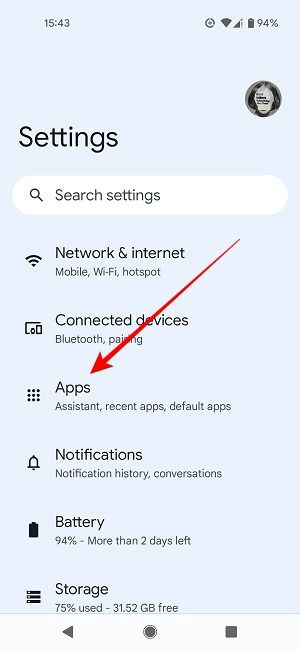 Скриншот: список всех приложений в настройках Android