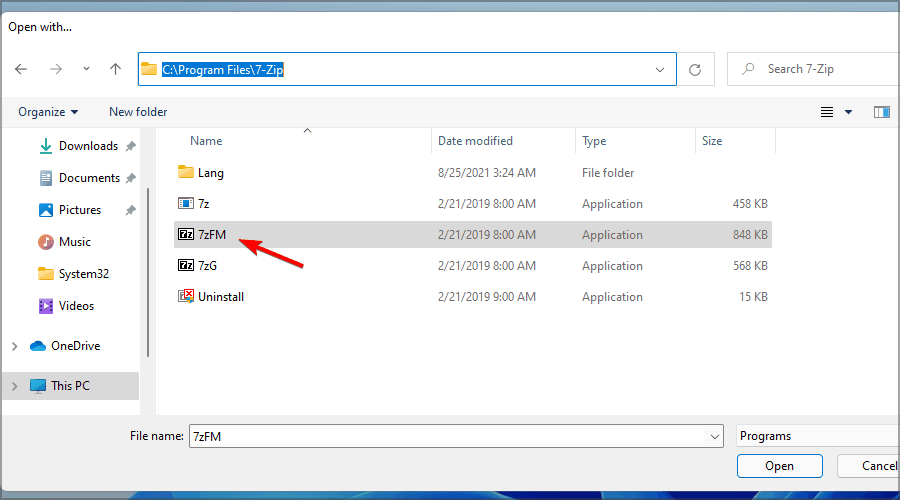 Папка установки 7-Zip по умолчанию
