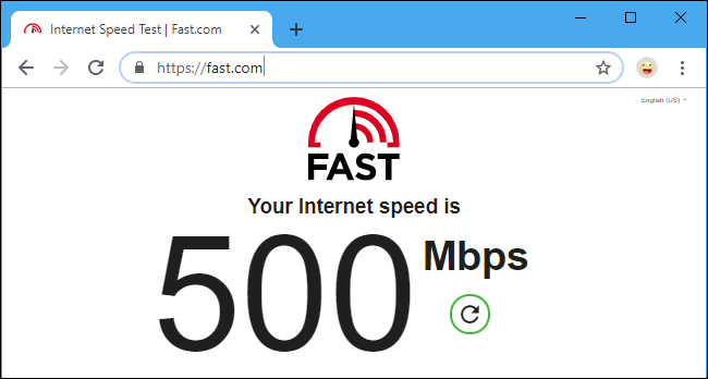 Результат теста скорости Fast.com — 500 Mbps